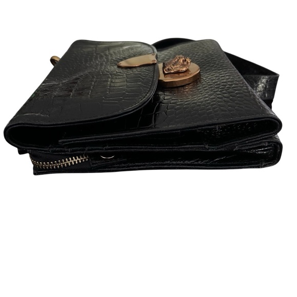 Sharif Croc-Embossed Black Leather Crossbody Bag with Gold Tiger Clasp - Picture 5 of 6